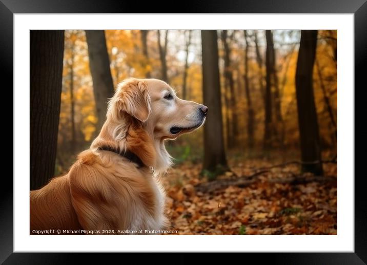 Portrait of a cute golden retriever dog created with generative  Framed Mounted Print by Michael Piepgras