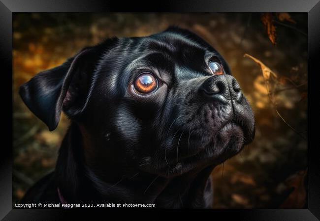 Portrait of a cute pug dog created with generative AI technology Framed Print by Michael Piepgras