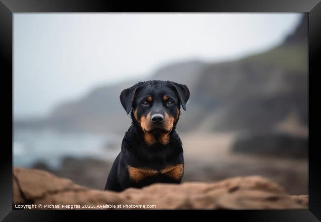 Portrait of a cute Rottweiler dog created with generative AI tec Framed Print by Michael Piepgras