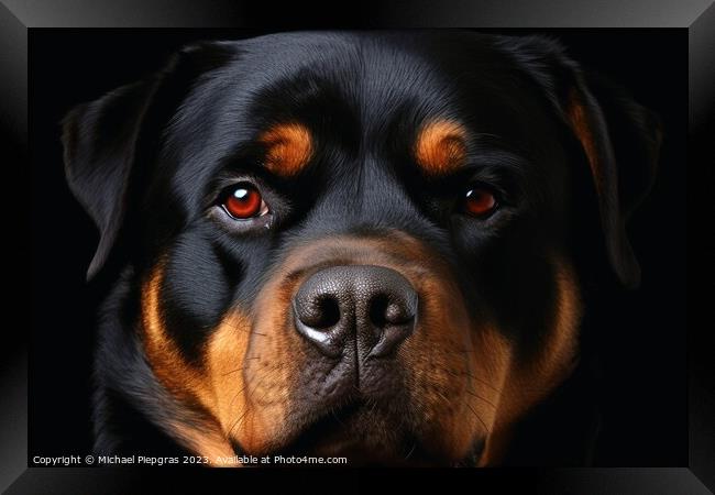 Portrait of a cute Rottweiler dog created with generative AI tec Framed Print by Michael Piepgras