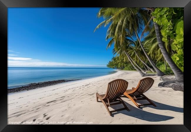 Relaxing at a tropical beach created with generative AI technolo Framed Print by Michael Piepgras
