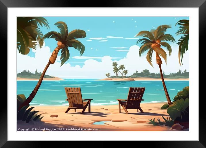 Relaxing at a tropical beach created with generative AI technolo Framed Mounted Print by Michael Piepgras