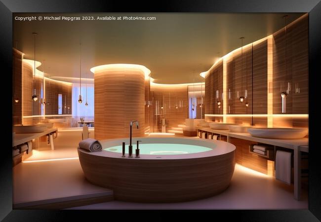 Spa area with candles and water created with generative AI techn Framed Print by Michael Piepgras