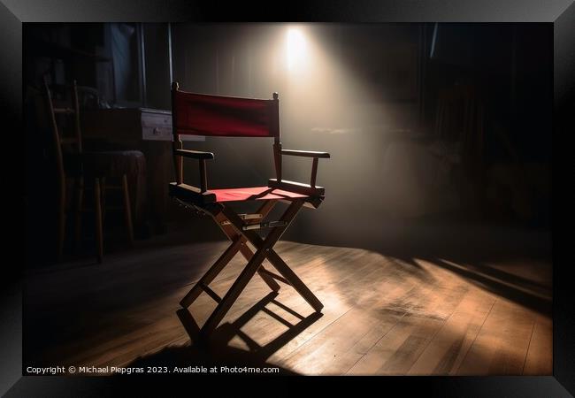 The Chair of a filming director in a ray of light created with g Framed Print by Michael Piepgras