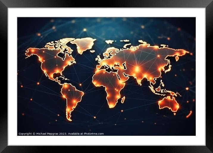 World map with network structures globalization concept created  Framed Mounted Print by Michael Piepgras