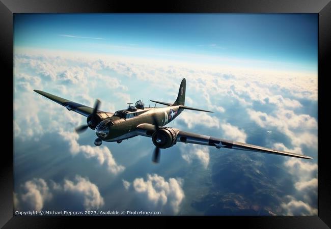 World war 2 aircraft in the sky created with generative AI techn Framed Print by Michael Piepgras