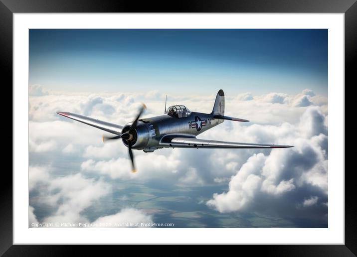 World war 2 aircraft in the sky created with generative AI techn Framed Mounted Print by Michael Piepgras
