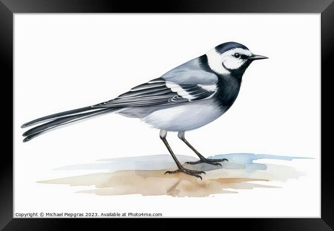 Watercolor wagtail on a white background created with generative Framed Print by Michael Piepgras