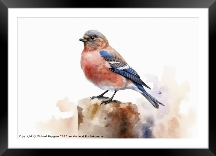 Watercolor linnet on a white background created with generative  Framed Mounted Print by Michael Piepgras