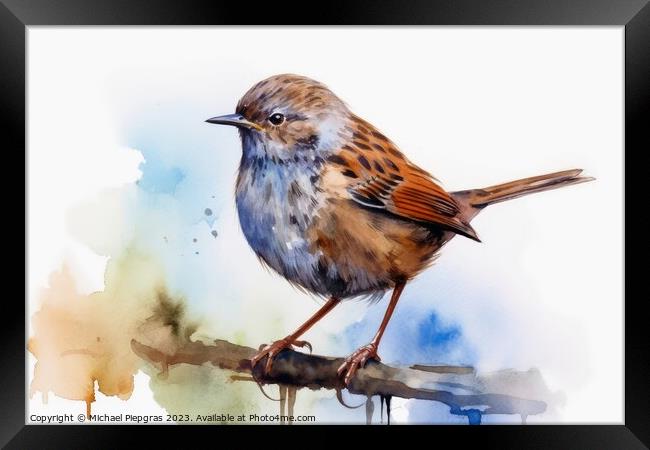 Watercolor painted dunnock on a white background. Framed Print by Michael Piepgras
