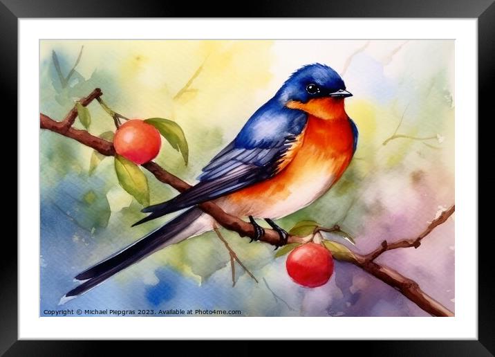Watercolor painted swallow bird on a white background. Framed Mounted Print by Michael Piepgras