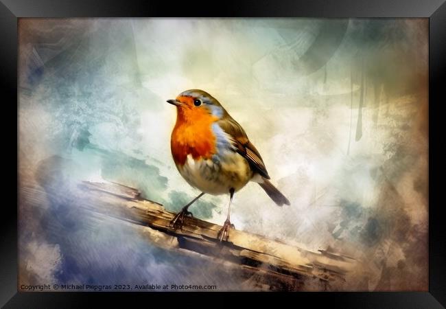 Watercolor painted robin bird on a white background. Framed Print by Michael Piepgras