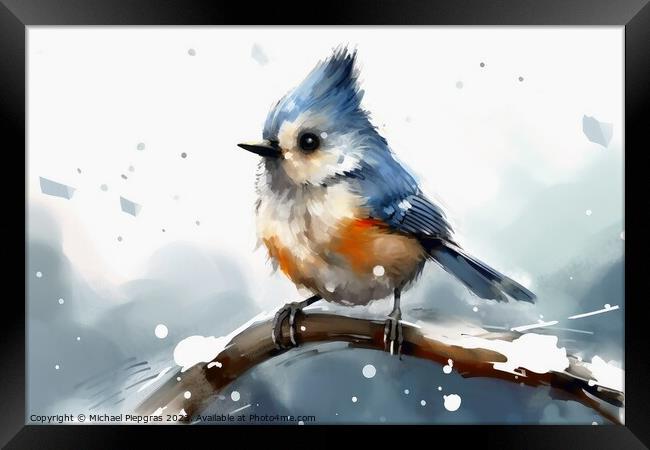 Watercolor painted titmouse bird on a white background. Framed Print by Michael Piepgras