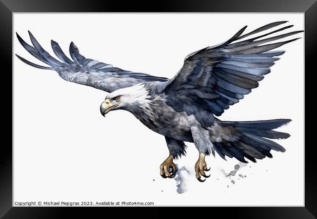 Watercolor painted sea eagle on a white background. Framed Print by Michael Piepgras
