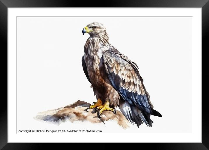 Watercolor painted sea eagle on a white background. Framed Mounted Print by Michael Piepgras