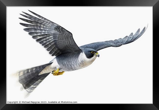 Watercolor painted sparrowhawk on a white background. Framed Print by Michael Piepgras
