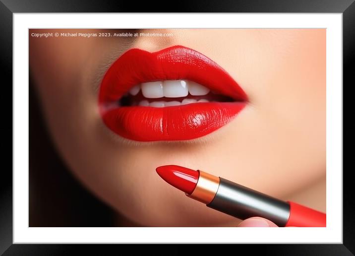 Close up of putting red lipestick to woman lips created with gen Framed Mounted Print by Michael Piepgras
