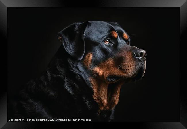 Portrait of a cute Rottweiler dog created with generative AI tec Framed Print by Michael Piepgras