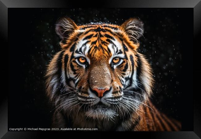 A close up portrait of mesmerizing tiger photography created wit Framed Print by Michael Piepgras