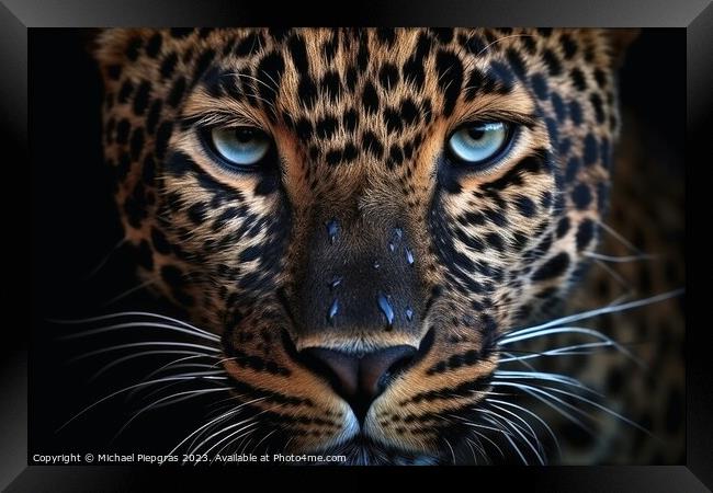 A close up portrait of mesmerizing leopard photography created w Framed Print by Michael Piepgras