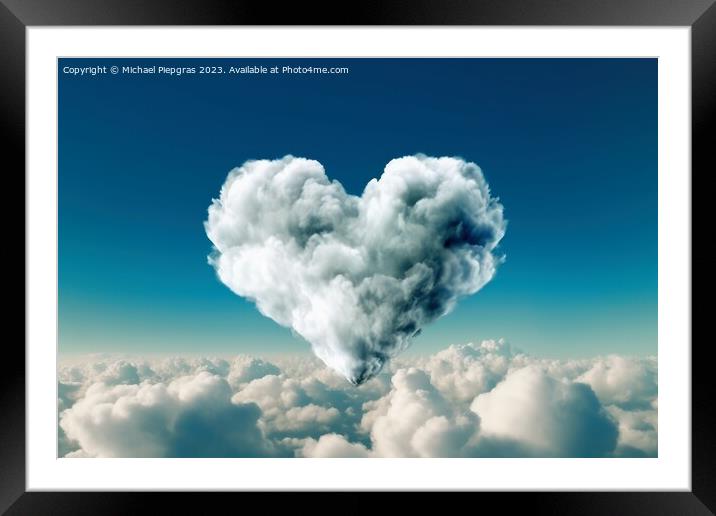 A cloud in heart shape created with generative AI technology. Framed Mounted Print by Michael Piepgras