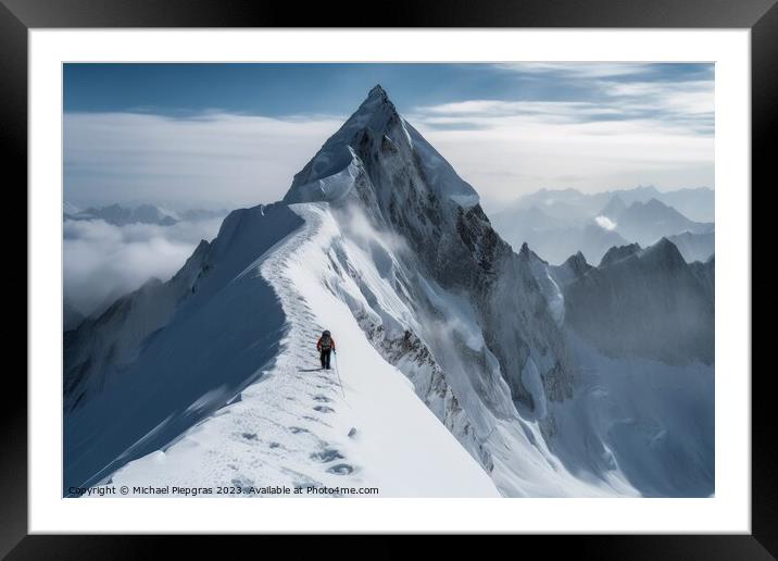 A single climber on the way to the summit created with generativ Framed Mounted Print by Michael Piepgras