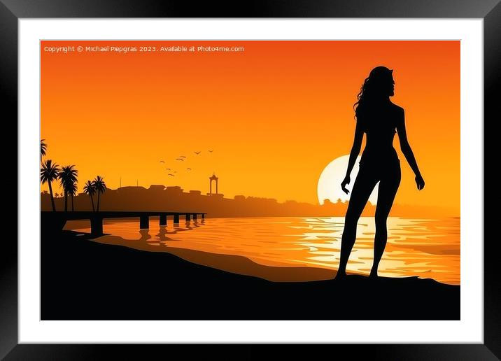 Artwork of a sexy woman wearing a bikini at the beach during sun Framed Mounted Print by Michael Piepgras