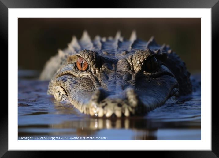 Close up of a crocodile hunting its prey created with generative Framed Mounted Print by Michael Piepgras