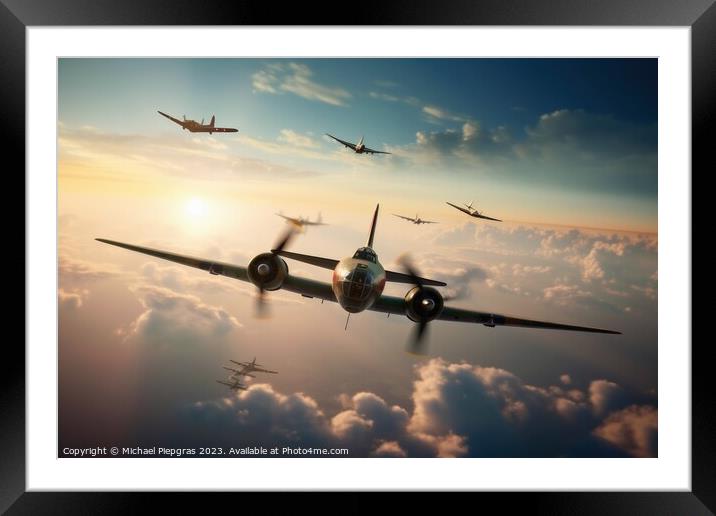 World war 2 aircraft in the sky created with generative AI techn Framed Mounted Print by Michael Piepgras
