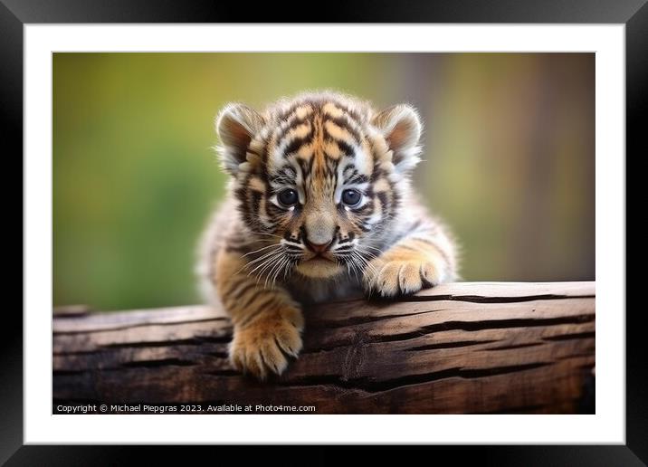 Cute little tiger baby created with generative AI technology. Framed Mounted Print by Michael Piepgras