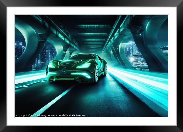 Electric car city green energy concept created with generative A Framed Mounted Print by Michael Piepgras