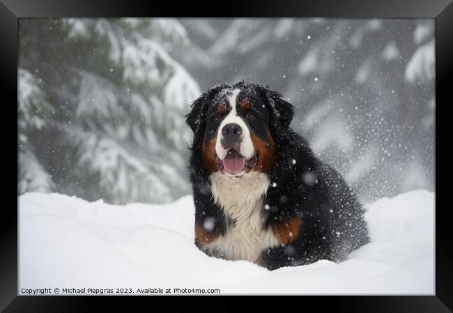 Portrait of a cute bernese mountain dog created with generative  Framed Print by Michael Piepgras