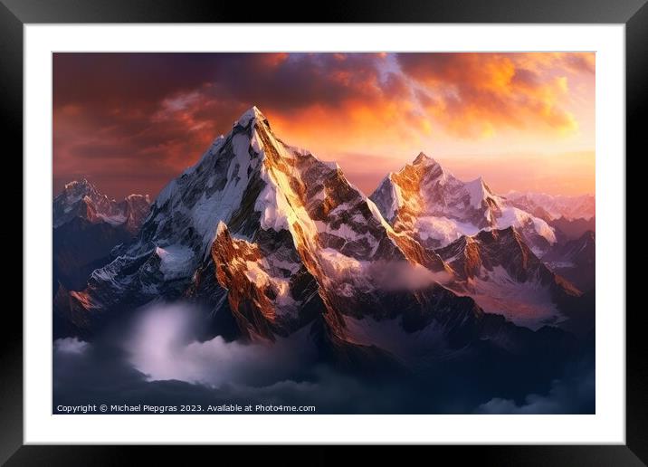 Mesmerizing mountains in beautiful warm light created with gener Framed Mounted Print by Michael Piepgras