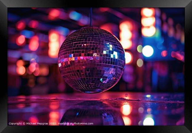 Nightlife disco ball concept created with generative AI technolo Framed Print by Michael Piepgras