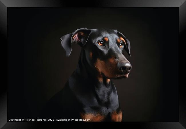 Portrait of a cute doberman dog created with generative AI techn Framed Print by Michael Piepgras