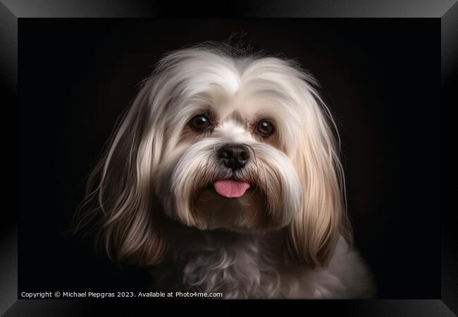 Portrait of a cute Malteser dog created with generative AI techn Framed Print by Michael Piepgras