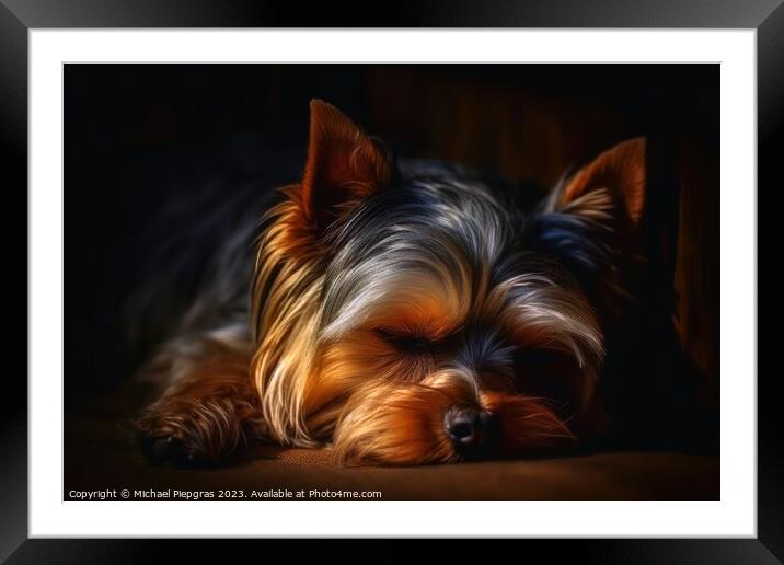 Portrait of a cute yorkshire terrier dog created with generative Framed Mounted Print by Michael Piepgras
