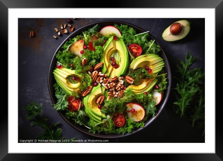Tasty salad vegan dish top view with copy space created with gen Framed Mounted Print by Michael Piepgras