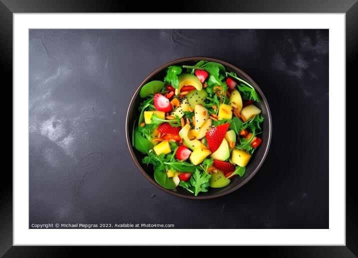 Tasty salad vegan dish top view with copy space created with gen Framed Mounted Print by Michael Piepgras