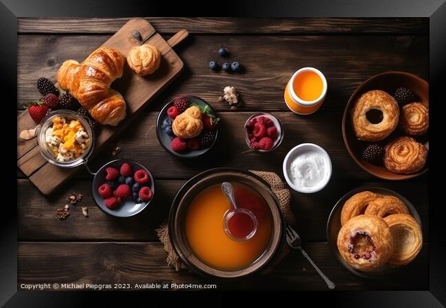 Top view of a tasty breakfast with copy space created with gener Framed Print by Michael Piepgras