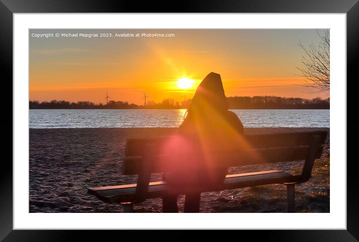 Beautiful and romantic sunset at a lake in yellow and orange col Framed Mounted Print by Michael Piepgras