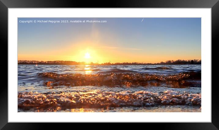 Beautiful and romantic sunset at a lake in yellow and orange col Framed Mounted Print by Michael Piepgras