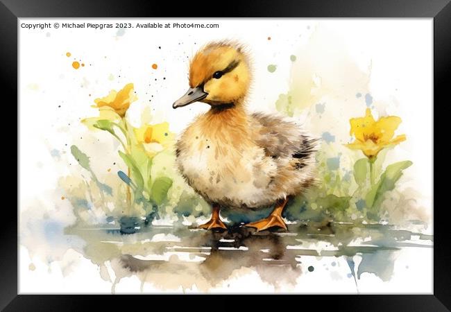 Watercolor painting of a duckling Framed Print by Michael Piepgras