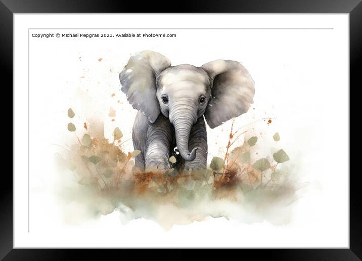 Watercolor painting of a big elephant on a white background. Framed Mounted Print by Michael Piepgras