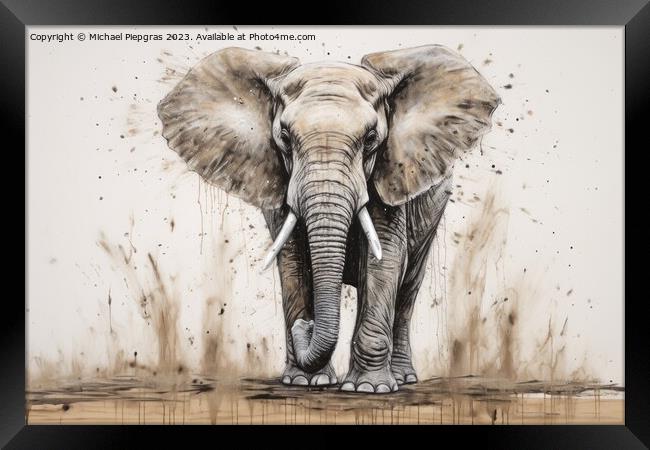 Watercolor painting of a big elephant on a white background. Framed Print by Michael Piepgras