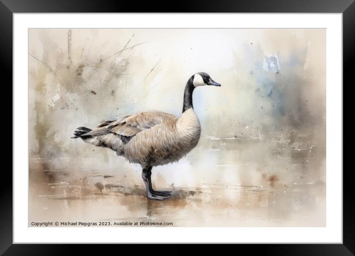Watercolor painting of a goose on a white background. Framed Mounted Print by Michael Piepgras