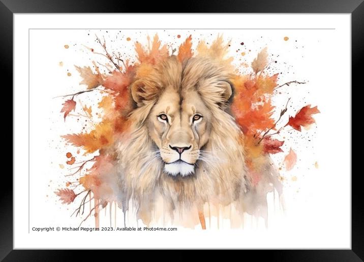 Watercolor painting of a lion on a white background. Framed Mounted Print by Michael Piepgras