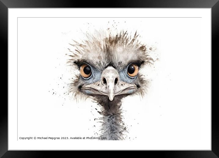 Watercolor painting of an ostrich on a white background. Framed Mounted Print by Michael Piepgras