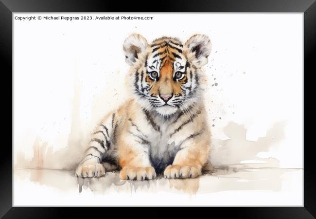 Watercolor painting of a Tiger on a white background. Framed Print by Michael Piepgras