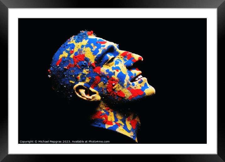 A human face made of confetti created with generative AI technol Framed Mounted Print by Michael Piepgras